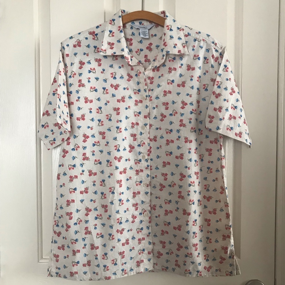 Vintage Northern Reflections Linen Blend Short Sleeve Womens Shirt size Medium